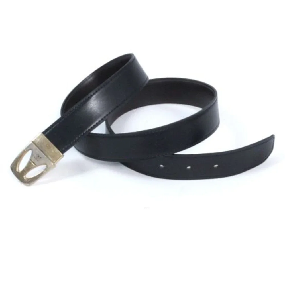 Vintage Pierre Cardin Reversible Belt Black Brown Leather Gold Logo Buckle Italy